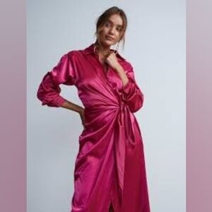 NWT NY&C New York & Company  Satin Wrap Midi Dress Jazzy Pink XL
